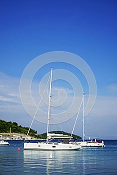 Landing stage in Adriatic, marine, seascape. Traveling, yachting
