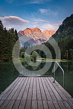 Landing stage, lake PlanÅ¡arsko jezero, Zgornje Jezersko, Kamnik-Savinja Alps