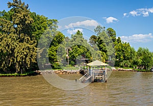 Landing stage or pier give access to homes on Parana Delta