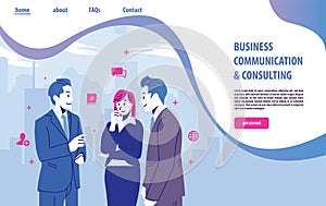 Landing web page design template for business communication, online consulting, time management, team building - Vector