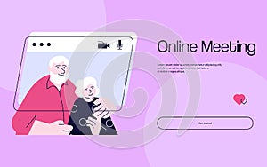 Landing web page template of Elders chatting on video call