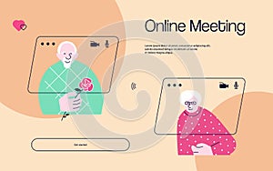 Landing web page template of Elders chatting on video call