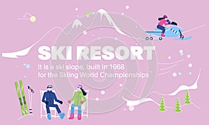 Landing web page template for mountain ski school, resort or skipass