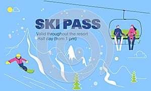 Landing web page template for mountain ski school, resort or skipass