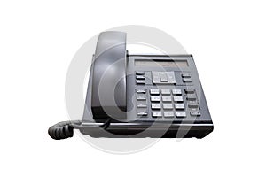 Landline ip phone stands in the office, isolated on a white background