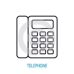 Landline phone outline icon. Vector illustration. Push-button telephone. Symbols of office life and communication