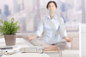 Landline phone put aside in skyscraper office photo