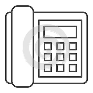 Landline phone thin line icon. Call receiver, communicator, classic telephone symbol, outline style pictogram on white