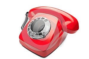 Landline red phone on a isolated white background