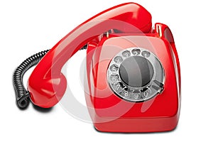Landline red phone on a white background