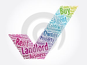Landlord check mark word cloud collage, concept background