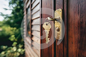 Landlord key for unlocking house, real estate concept