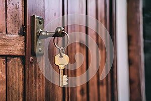 Landlord key for unlocking house, real estate concept