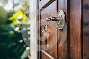 Landlord key for unlocking house, real estate concept