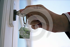 Landlord unlocks the house key for new home