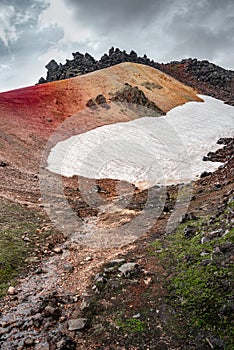 Landmannalaugar, Iceland, Brennisteinsalda Mount. Beautiful Icelandic landscape of colorful rainbow volcanic Landmannalaugar