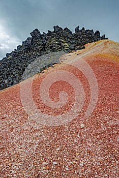 Landmannalaugar, Iceland, Brennisteinsalda Mount. Beautiful Icelandic landscape of colorful rainbow volcanic Landmannalaugar