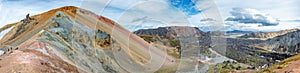 Landmannalaugar, Iceland, Brennisteinsalda Mount. Panoramic at beautiful Icelandic landscape of colorful rainbow volcanic