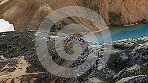 Landmannalaugar, Iceland. Panoramic view from above at beautiful Icelandic landscape of colorful rainbow volcanic Landmannalaugar