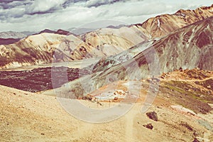 Landmannalaugar National Park - Iceland. Rainbow Mountains. Beautiful colorful volcanic mountains. Summer time