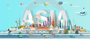 Landmark Asia travel with city downtown architecture skyline in asian