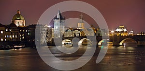 Landmark attraction in Prague: Charles Bridge, Prague Castle, Catholic Saint Vitus Cathedral and Vltava River - Czech Republic