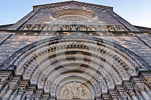 Landmark attraction in Prague: Facade of Catholic Church of Saints Cyril and Methodius - Czech Republic