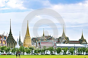 Landmark of Bangkok,Thailand,Wat Phra Keaw  with colorful of the sky.