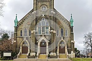 Landmark church entry and facade in milwaukee
