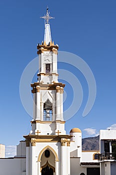 landmark church facade and belltower in san luis soyatlan