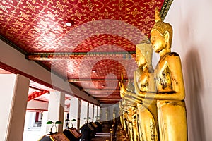 Landmark, Close Up Beautiful Black Buddha statue,standing Buddha statue,Golden statue Temple Wat Pho in Asia Bankok Thailand