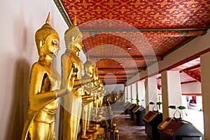 Landmark, Close Up Beautiful Black Buddha statue,standing Buddha statue,Golden statue Temple Wat Pho in Asia Bankok Thailand