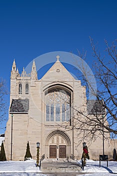 Landmark gothic style church front in hill district st paul