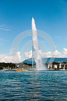 The landmark Jet d'Eau of Geneva, Switzerland