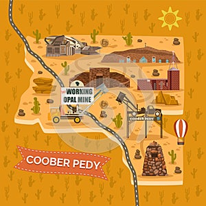 Landmark map for Australian Coober Pedy town, city