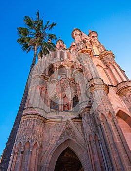 Landmark Parroquia De San Miguel Arcangel cathedral in historic city center of San Miguel De Allende, Mexico photo