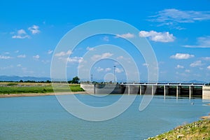 Landmark of Pasak Jolasid Dam in Lopburi, Thailand.