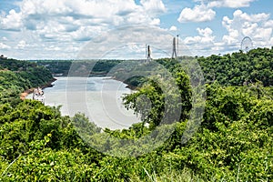 Landmark of the three borders, hito tres fronteras, Paraguay, Brazil and Argentina at Puerto Iguazu, Argentina