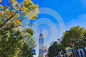 Landmark tower Torre Latinoamericana near the Alameda Central Park