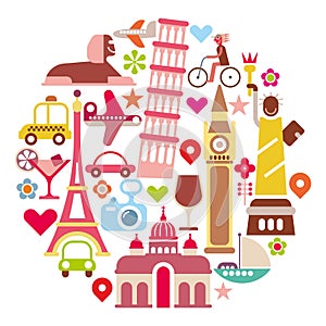 Landmark Travel - round vector illustration photo