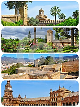 Landmarks in Andalusia, Spain, collage photo
