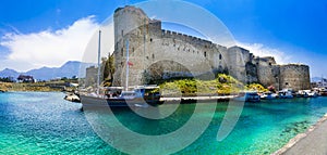 Landmarks of Cyprus -  Kyrenia old town , medieval fortress in northen turkish part