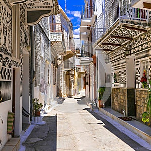 Landmarks of Greece - unique traditional village Pyrgi in Chios island with ornamental houses