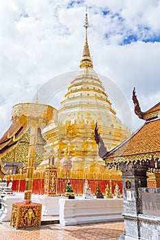 Landmarks, important tourist attractions in Chiang Mai, Phra That Doi Suthep, large golden pagoda at Thailand