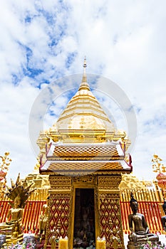 Landmarks, important tourist attractions in Chiang Mai, Phra That Doi Suthep, large golden pagoda at Thailand