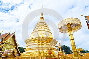 Landmarks, important tourist attractions in Chiang Mai, Phra That Doi Suthep, large golden pagoda at Thailand