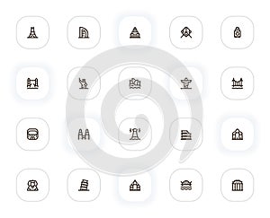 Landmarks and places line icons set. Editable Stroke. 24x24 Pixel Perf