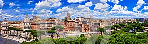 Landmarks of Rome .Panoramic view of piazza Venezia and Trajan