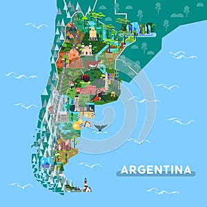 Landmarks or sightseeing places on Argentina map photo