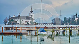 Landmarks on Traunsee lake, Gmunden, Salzkammergut, Austria